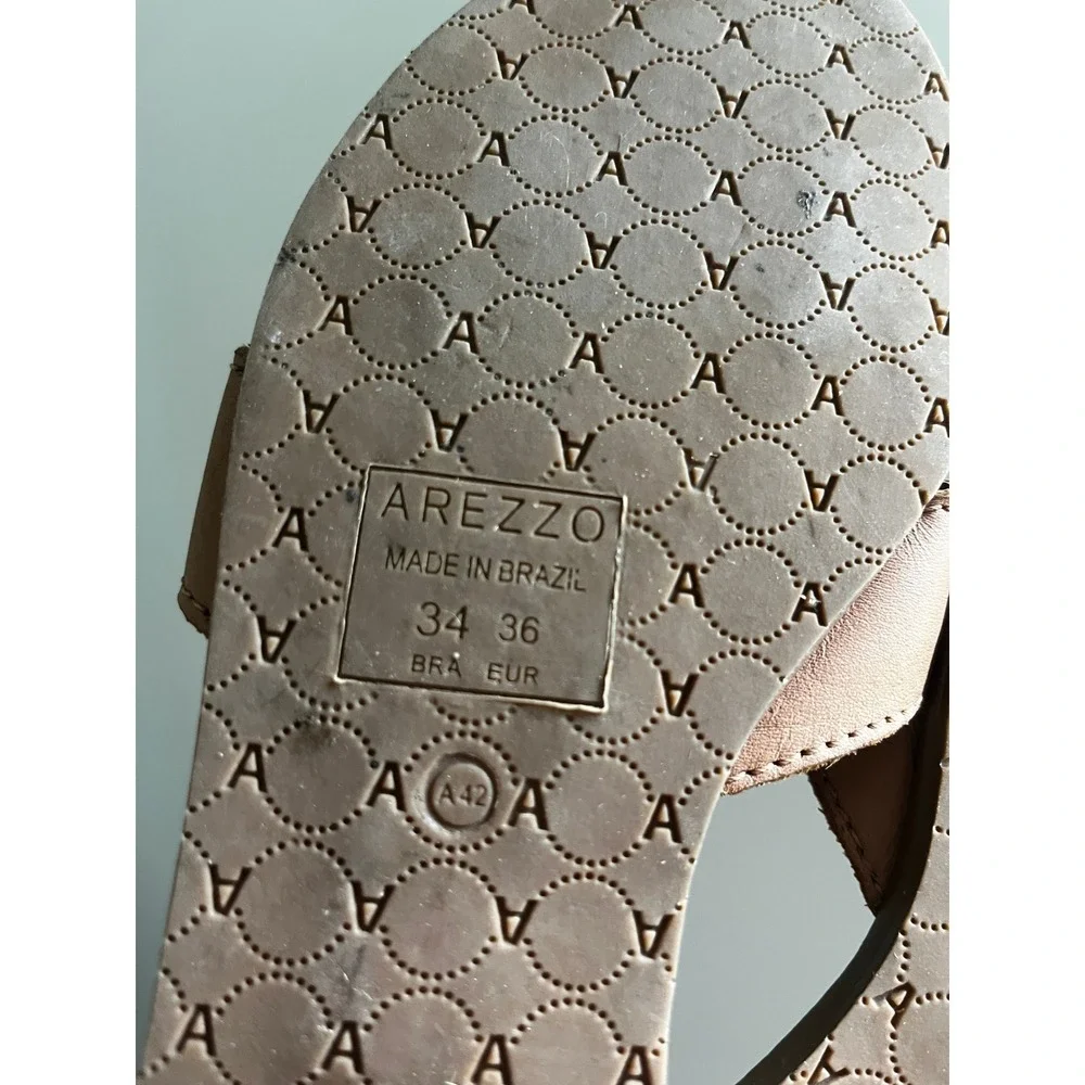 Arezzo Tan Leather Slide Sandals 36 / 6 H-Strap Made in Brazil Minimalist Boho